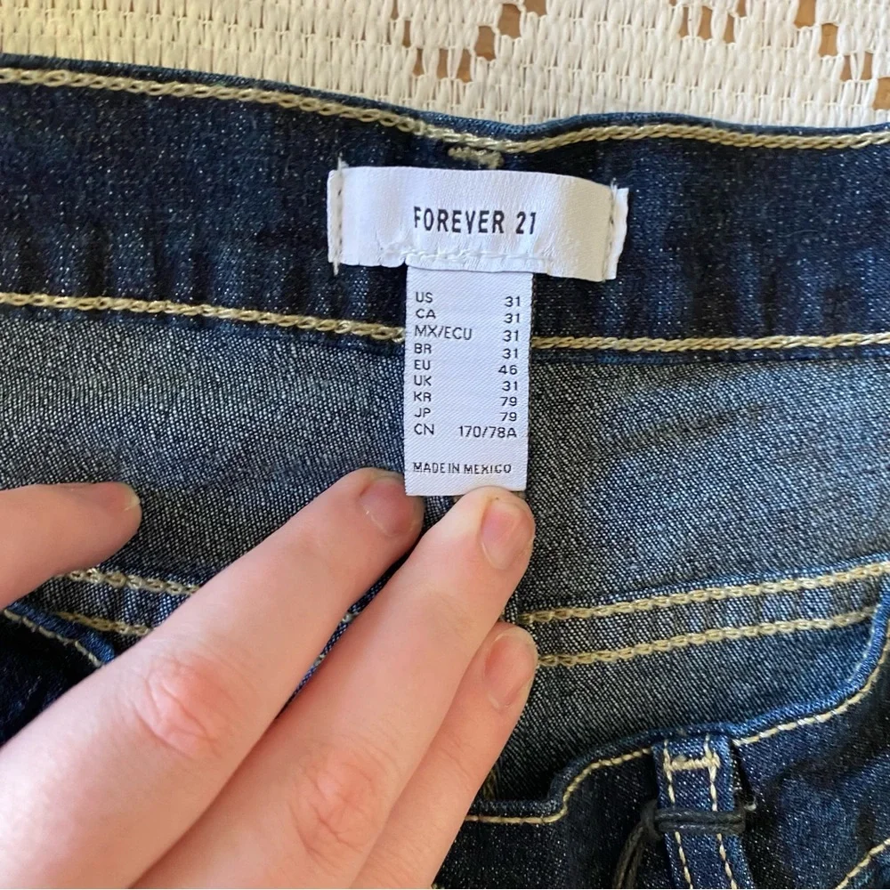 Forever 21 • Low-Rise Dark Wash Raw Hem Flare Jeans - Picture 10 of 16